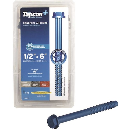 Tapcon Tapcon Concrete Screw, Hex, Steel Climaseal Coated, 10 PK 11421